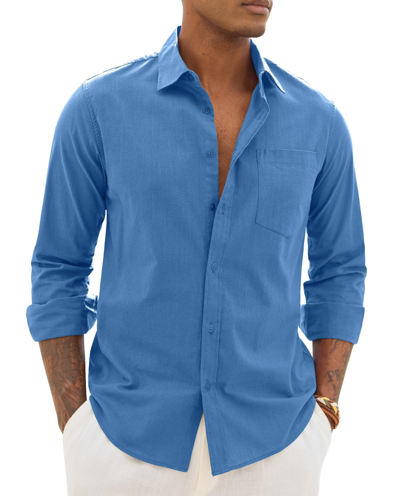 Hugo Men's Cotton Linen Shirt – Long Sleeve Light Casual Chic Style