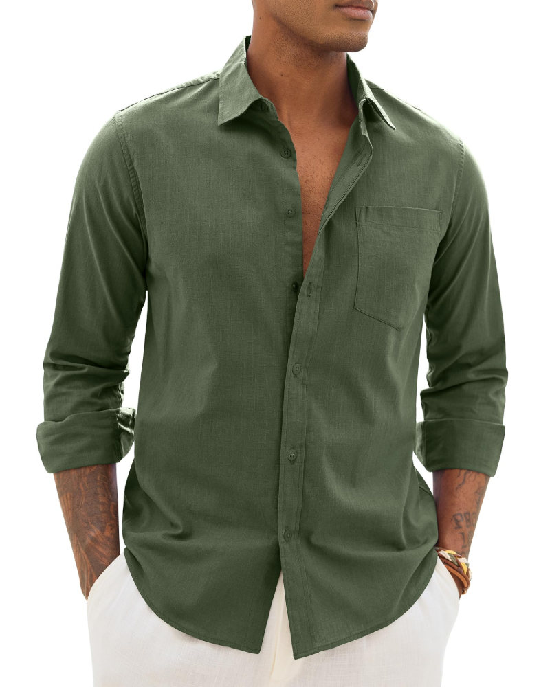 Hugo Men's Cotton Linen Shirt – Long Sleeve Light Casual Chic Style