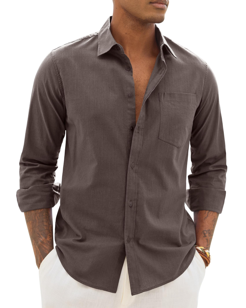 Hugo Men's Cotton Linen Shirt – Long Sleeve Light Casual Chic Style