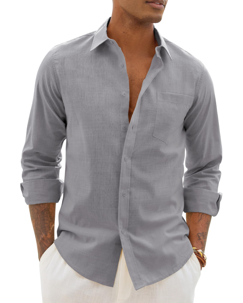 Hugo Men's Cotton Linen Shirt – Long Sleeve Light Casual Chic Style