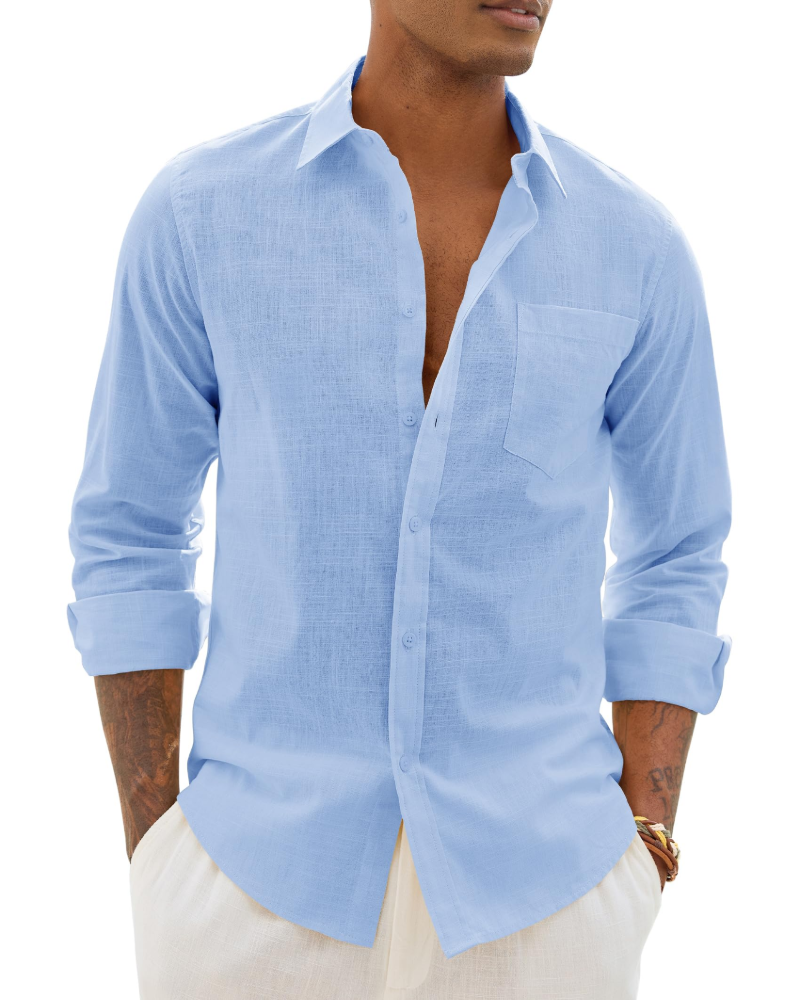 Hugo Men's Cotton Linen Shirt – Long Sleeve Light Casual Chic Style