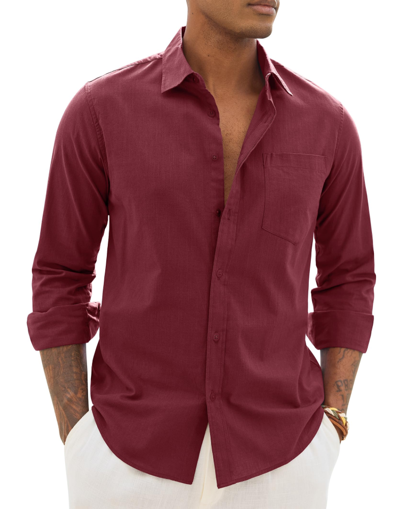 Hugo Men's Cotton Linen Shirt – Long Sleeve Light Casual Chic Style