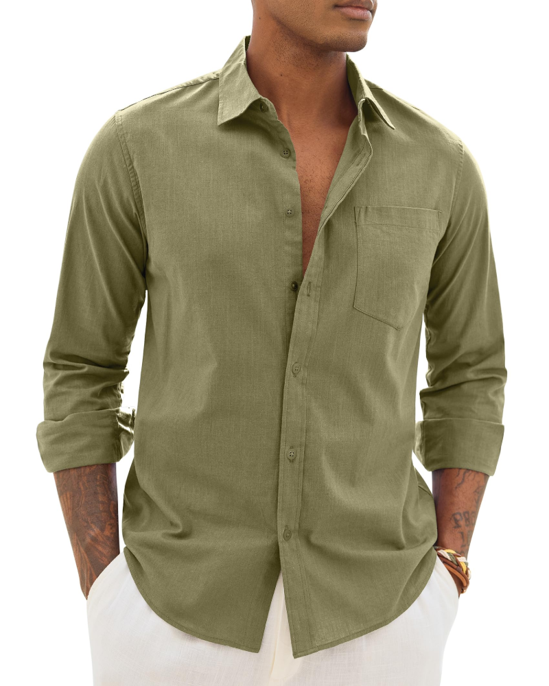 Hugo Men's Cotton Linen Shirt – Long Sleeve Light Casual Chic Style
