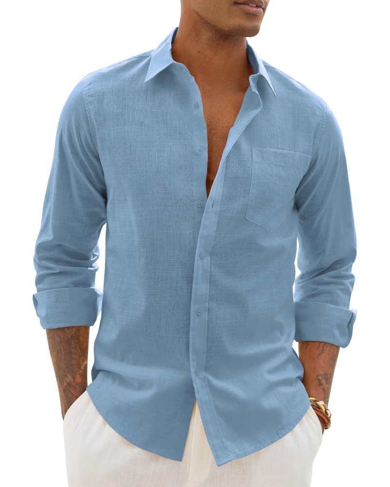Hugo Men's Cotton Linen Shirt – Long Sleeve Light Casual Chic Style