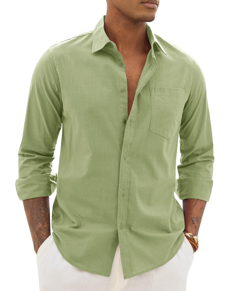 Hugo Men's Cotton Linen Shirt – Long Sleeve Light Casual Chic Style