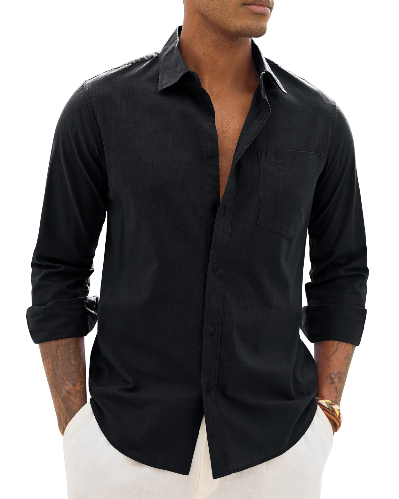 Hugo Men's Cotton Linen Shirt – Long Sleeve Light Casual Chic Style