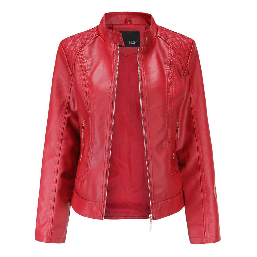 Janiyah Women's Leather Jacket with Stand Collar