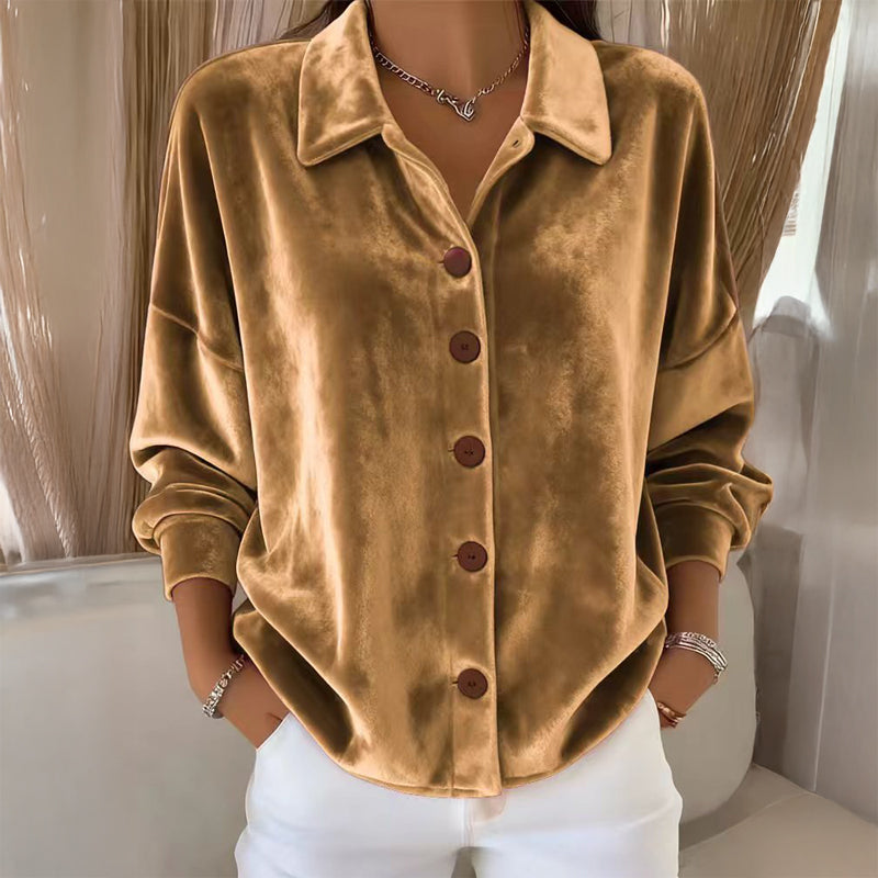 Sofia Amoretti Velvet Button-Front Shirt