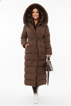 Vera Women's Long Puffer Coat with Faux Fur Collar