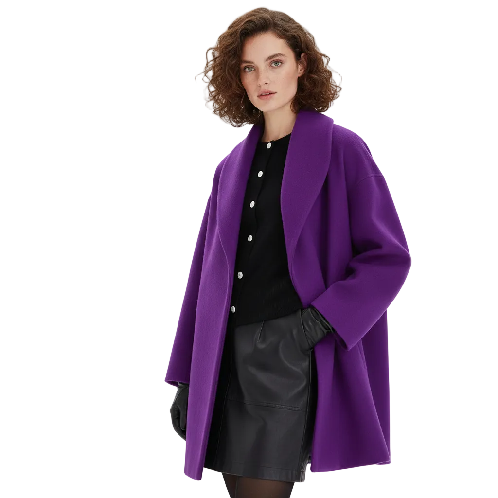 Vicky Women's Oversized Long Coat with Wide Lapels