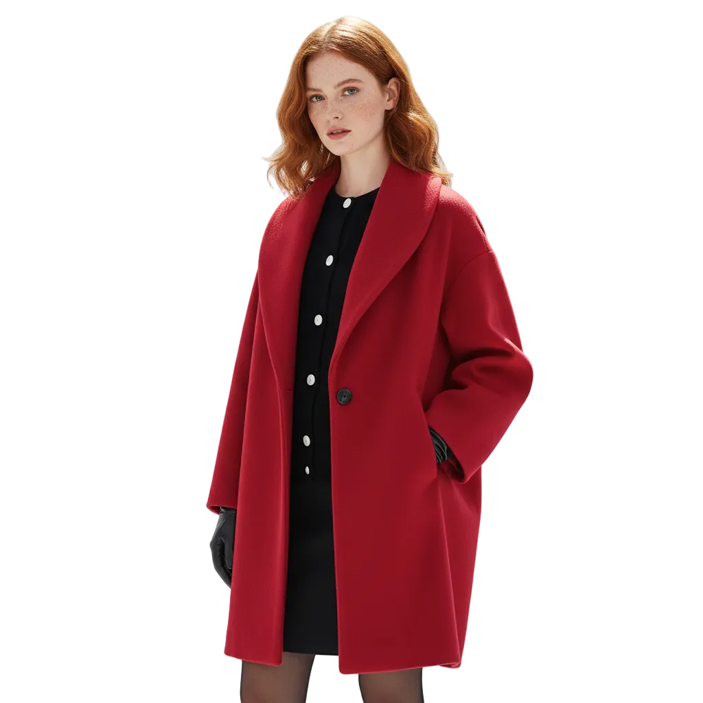 Vicky Women's Oversized Long Coat with Wide Lapels