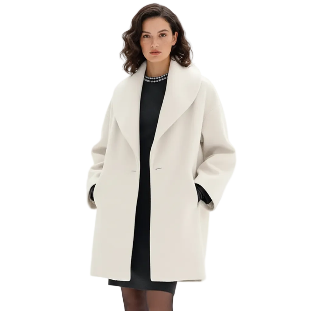 Vicky Women's Oversized Long Coat with Wide Lapels
