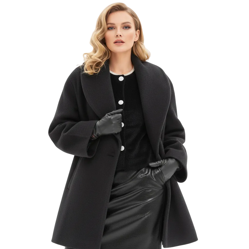 Vicky Women's Oversized Long Coat with Wide Lapels