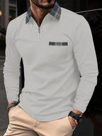 Frank Men's Long Sleeve Polo – Zip Collar with Checkered Pattern