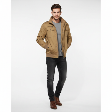 Aiden Men's Aviator Jacket – Warm Pilot Jacket with Fleece Lining and Stand-Up Collar