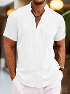 Silas Men's Linen Shirt – Breathable Summer Shirt with Henley Collar and Short Sleeves