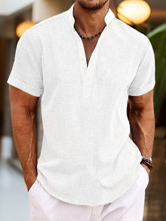 Silas Men's Linen Shirt – Breathable Summer Shirt with Henley Collar and Short Sleeves