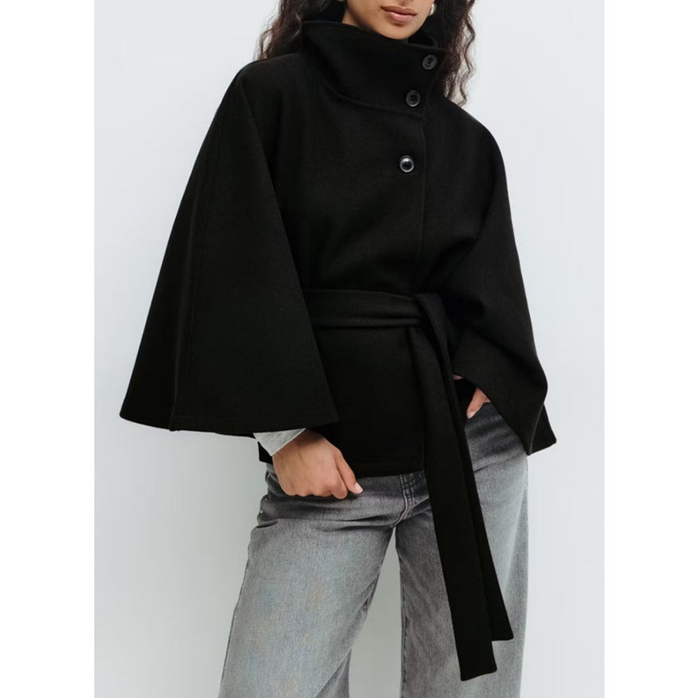 Charlotte Women's Belted Cape Coat with High Collar