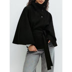 Charlotte Women's Belted Cape Coat with High Collar