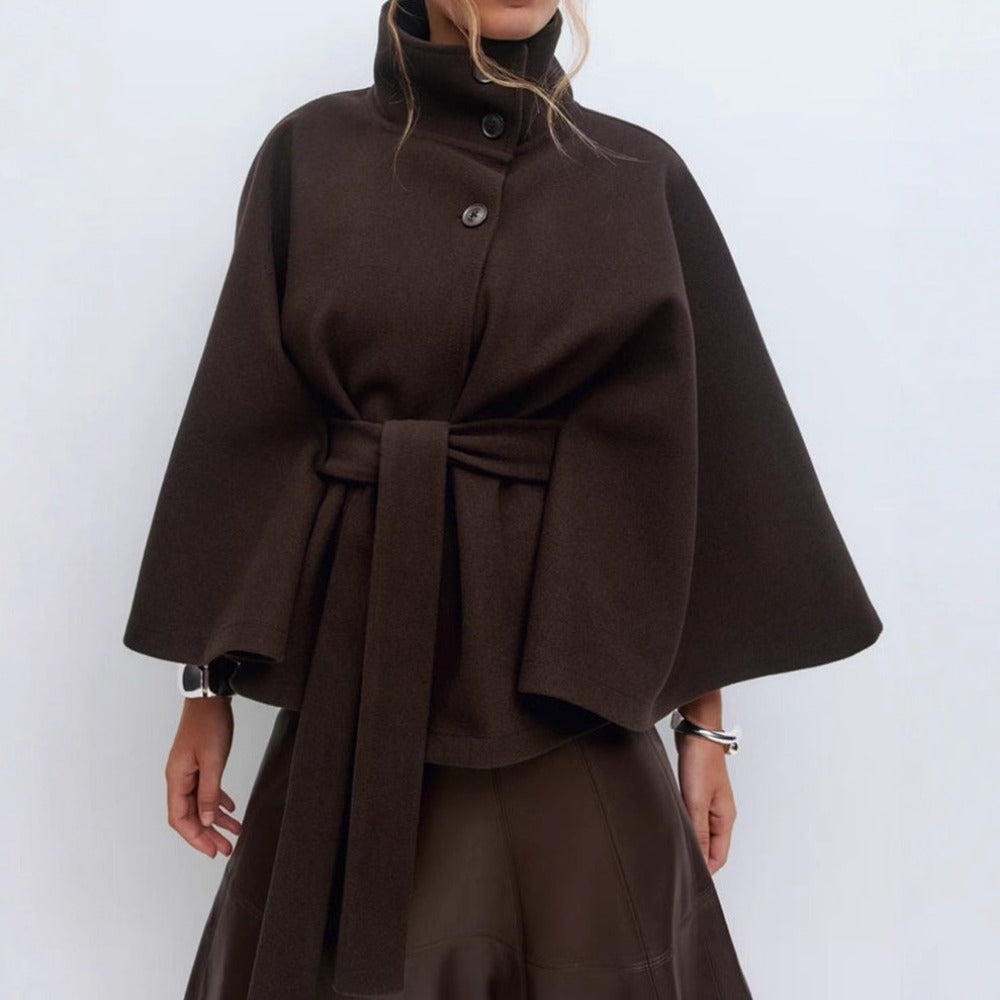 Charlotte Women's Belted Cape Coat with High Collar