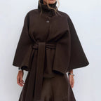 Charlotte Women's Belted Cape Coat with High Collar