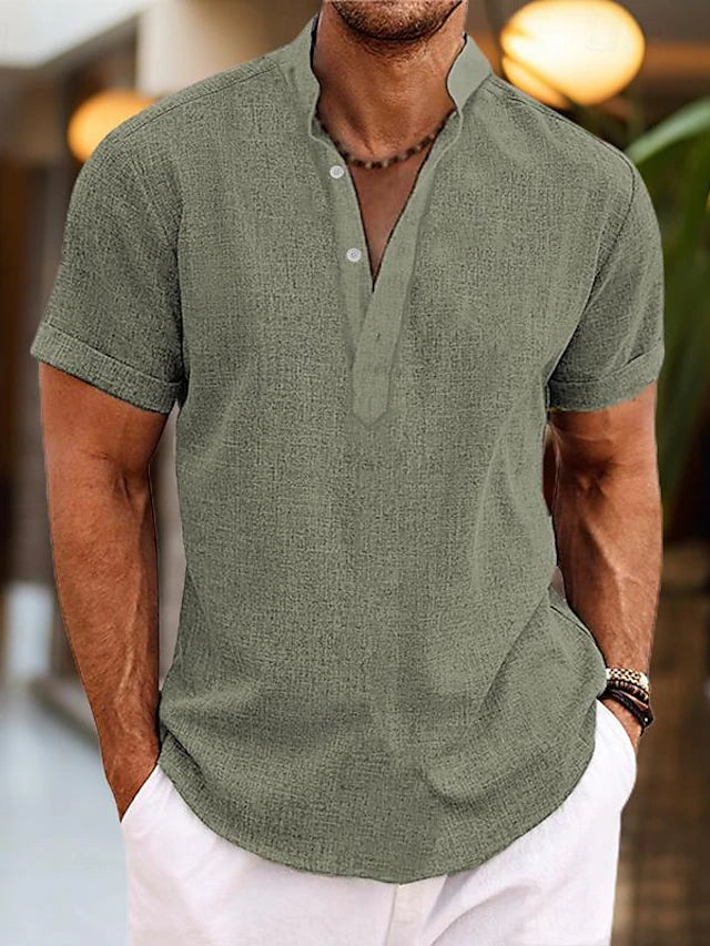 Silas Men's Linen Shirt – Breathable Summer Shirt with Henley Collar and Short Sleeves