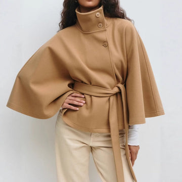 Charlotte Women's Belted Cape Coat with High Collar