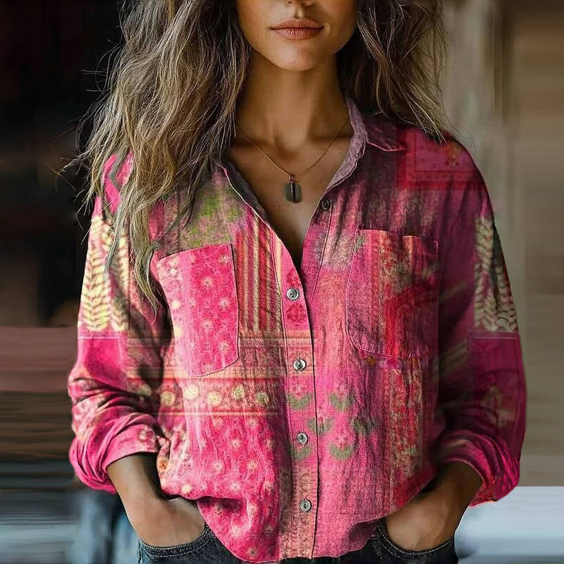 Mira Women's Ethnic Print Long Sleeve Blouse