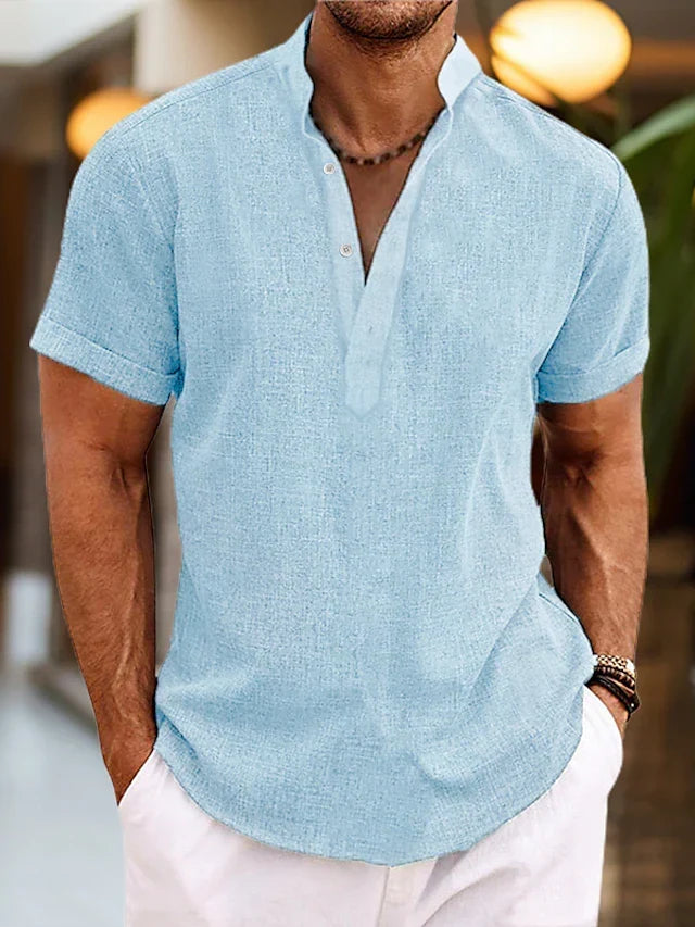 Silas Men's Linen Shirt – Breathable Summer Shirt with Henley Collar and Short Sleeves