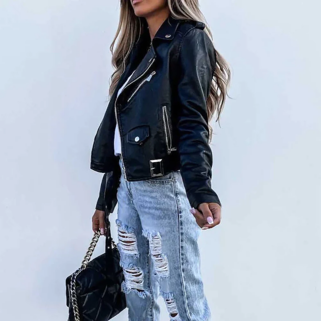 Eva Women's Leather Jacket with Belt