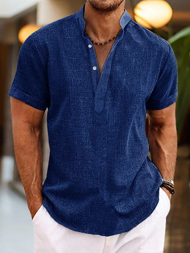 Silas Men's Linen Shirt – Breathable Summer Shirt with Henley Collar and Short Sleeves