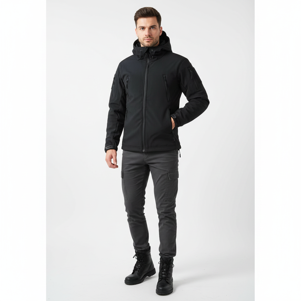 Lusian Men's Softshell Jacket – Adjustable Hooded Coat with Zipper and Pockets