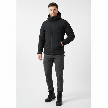 Lusian Men's Softshell Jacket – Adjustable Hooded Coat with Zipper and Pockets