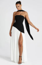 Victoria Women's Strapless Two-Tone Evening Gown with High Slit