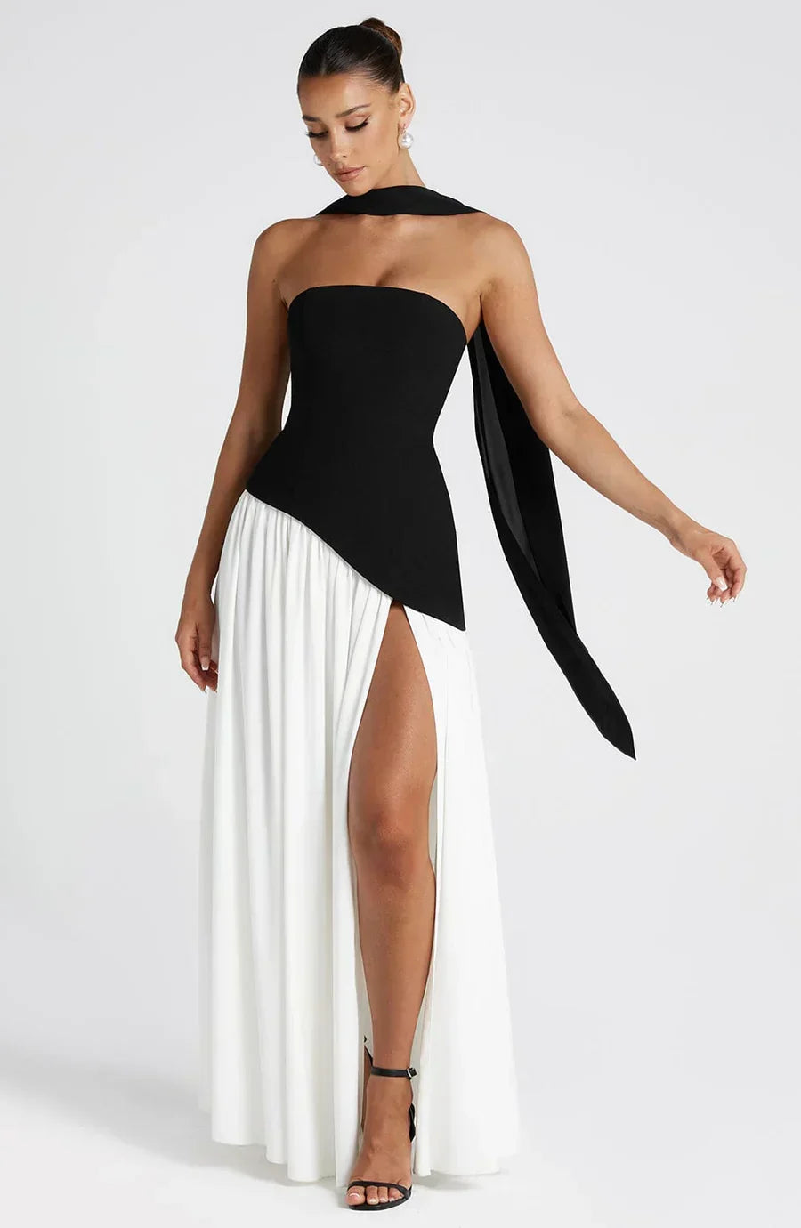 Victoria Women's Strapless Two-Tone Evening Gown with High Slit