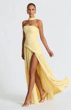 Victoria Women's Strapless Two-Tone Evening Gown with High Slit