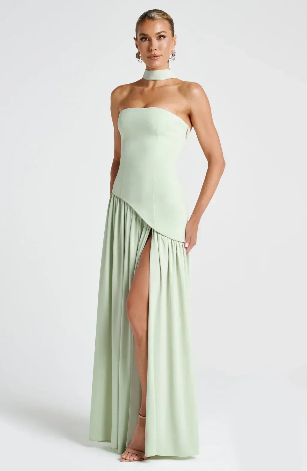 Victoria Women's Strapless Two-Tone Evening Gown with High Slit