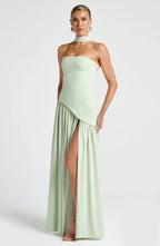 Victoria Women's Strapless Two-Tone Evening Gown with High Slit