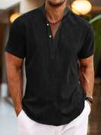 Silas Men's Linen Shirt – Breathable Summer Shirt with Henley Collar and Short Sleeves