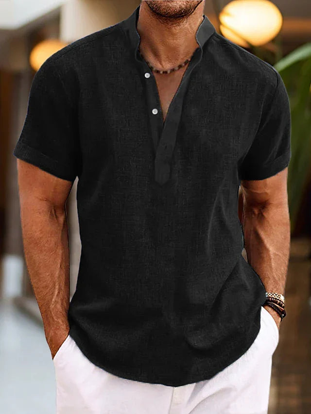 Silas Men's Linen Shirt – Breathable Summer Shirt with Henley Collar and Short Sleeves