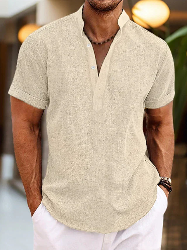 Silas Men's Linen Shirt – Breathable Summer Shirt with Henley Collar and Short Sleeves
