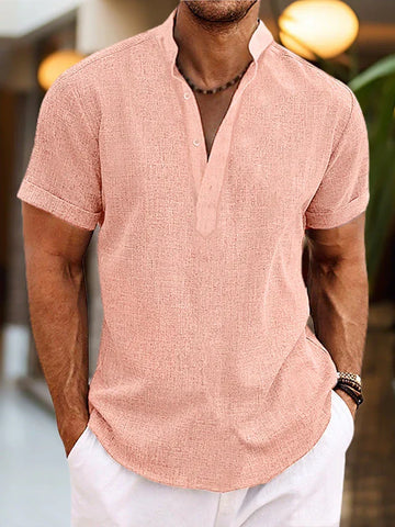 Silas Men's Linen Shirt – Breathable Summer Shirt with Henley Collar and Short Sleeves